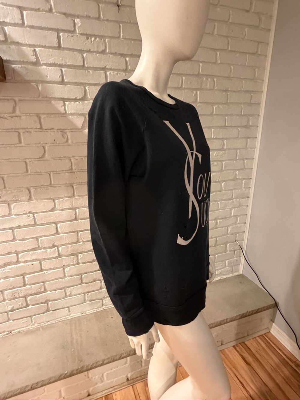 UNIF “You Suck at Life” Distressed Graphic Sweatshirt Black Size S NWOT - Picture 8 of 16